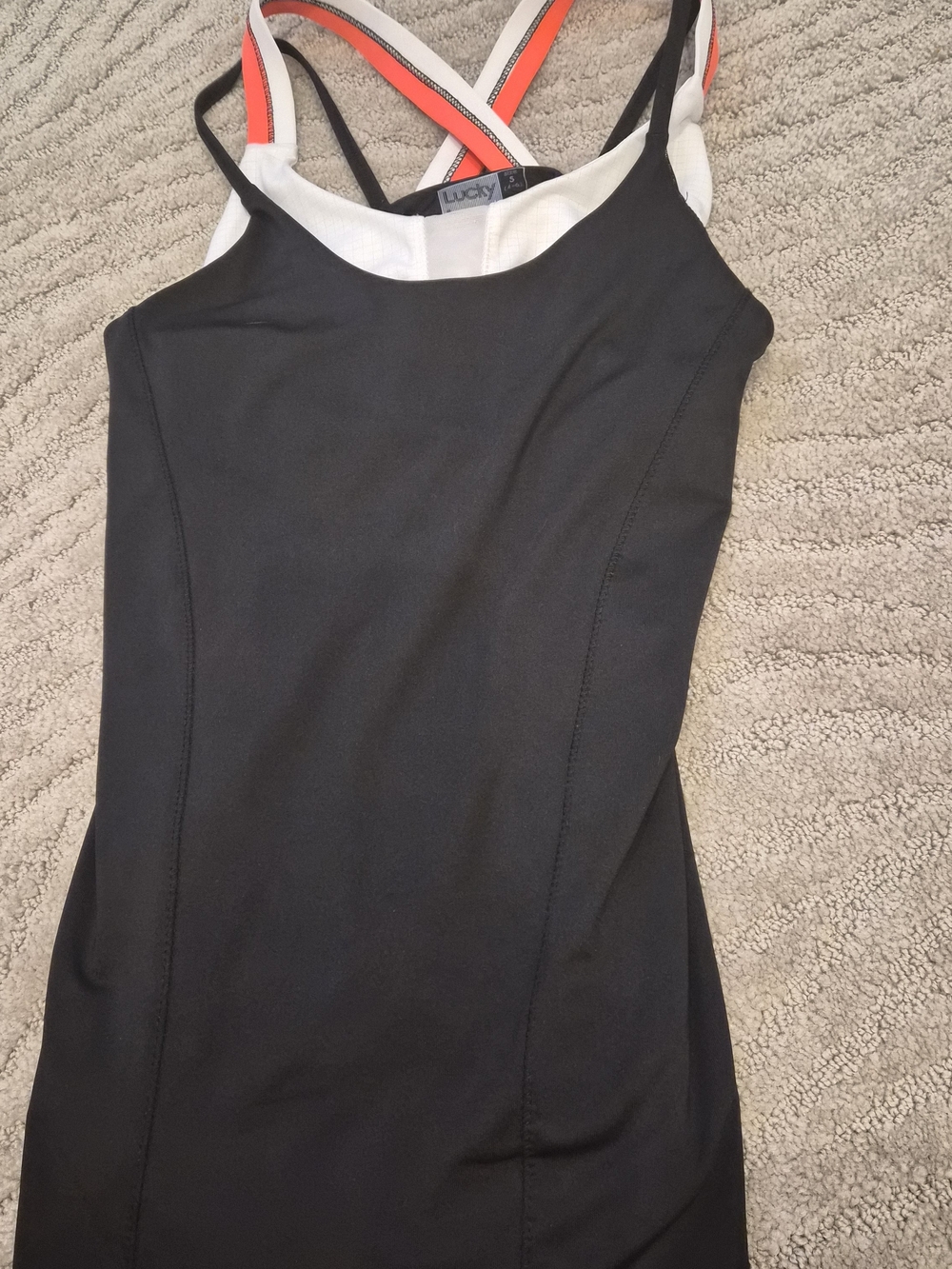 Lucky in Love Black Tennis Tank with Coral-Trim Straps - Size Small